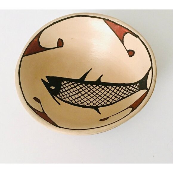 Mata Ortiz Artist Ismael Flores Polychrome Small Bowl Mexico Signed Pottery Fish - Picture 7 of 11